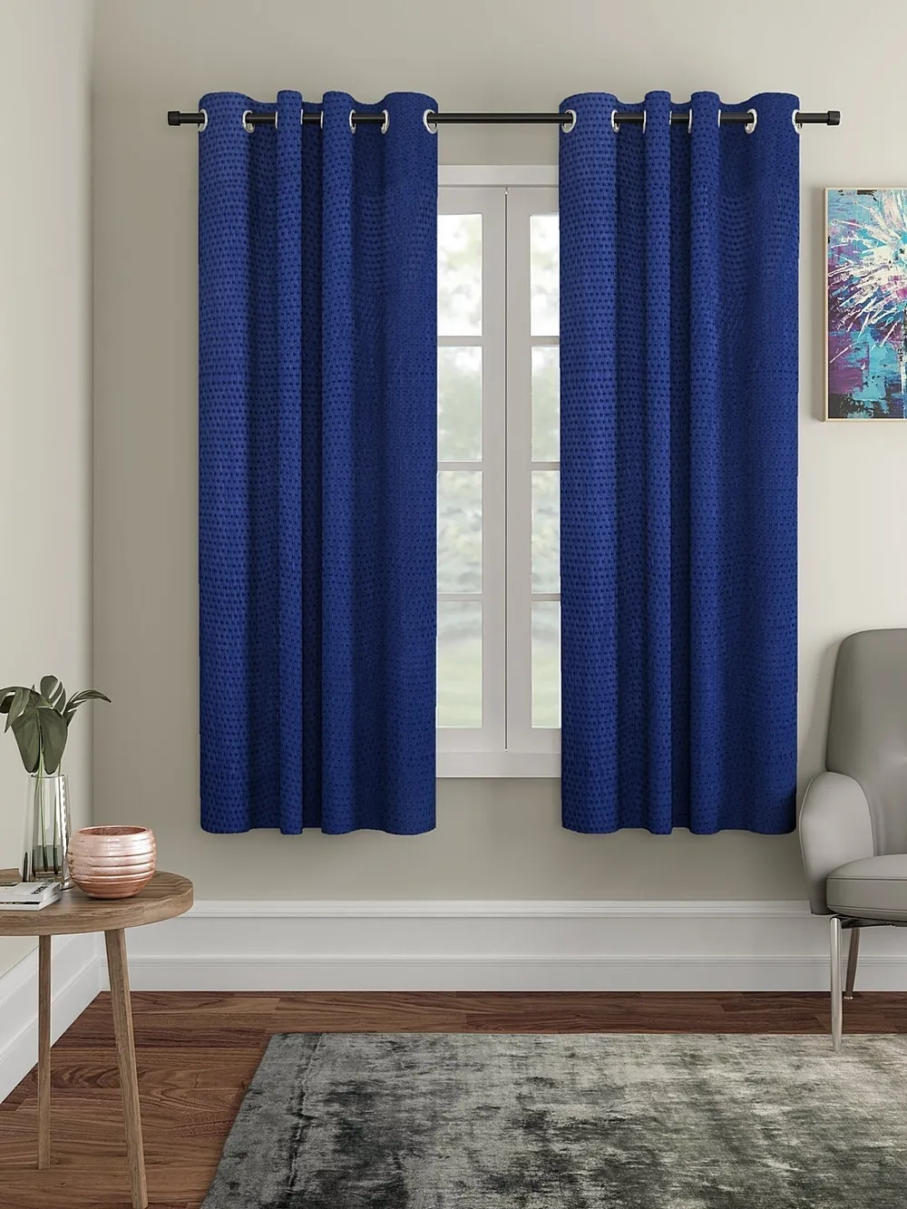 Cortina Pretty Blue Designer Eyelet Window Curtain Pack Of 2