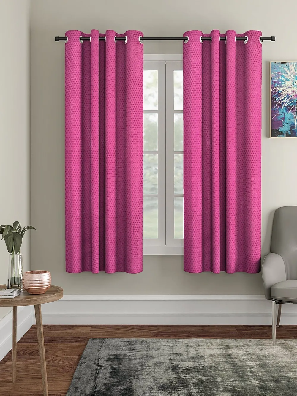 Cortina Pretty Pink Designer Eyelet Window Curtain Pack Of 2
