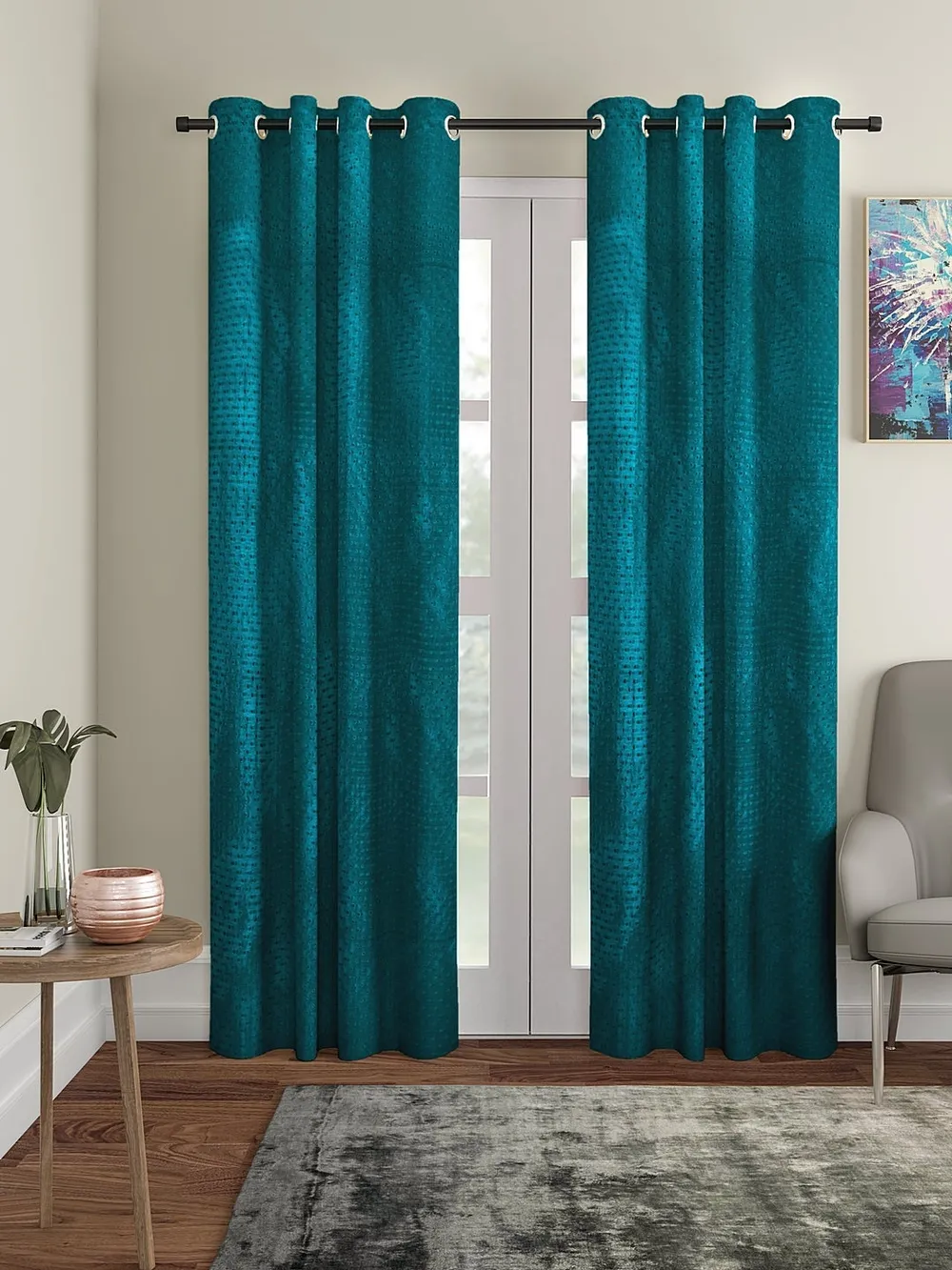 Cortina Sea Green Designer Eyelet Door Curtain Regular (Size: 210 cm x 115 cm)