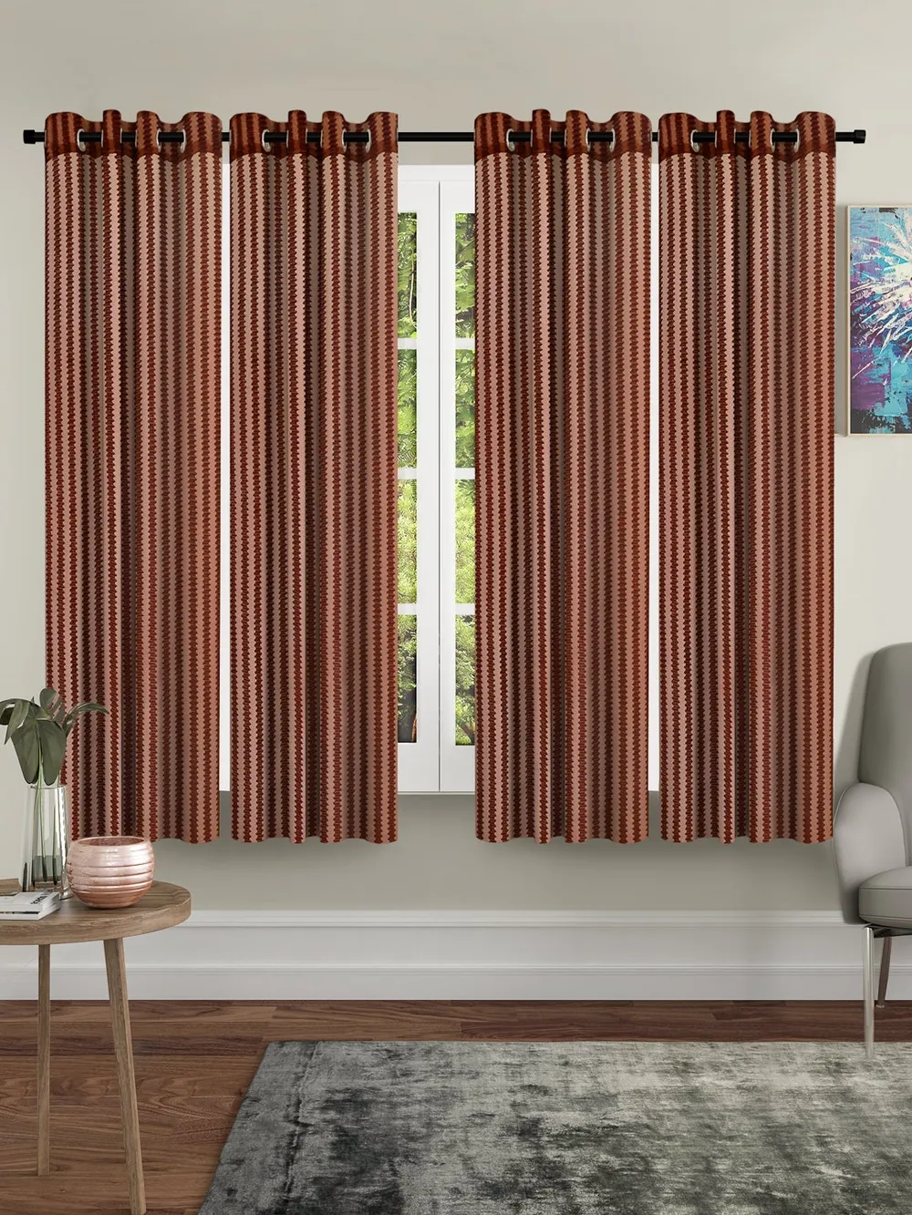 Cortina Shades Of Brown Designer Sheer Window Net Curtain Pack Of 4