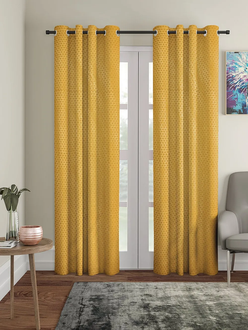 Cortina Sober Yellow Designer Eyelet Door Curtain Regular (Size: 210 cm x 115 cm)
