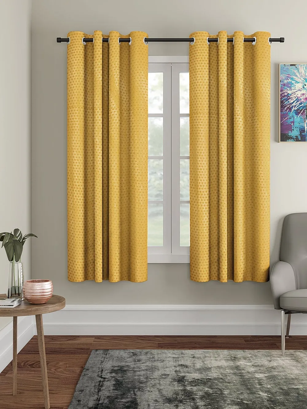 Cortina Sober Yellow Designer Eyelet Window Curtain Pack Of 2