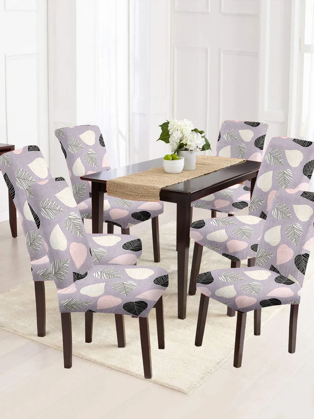 Cortina Spandex Stretchable Beige Floral Printed Polyester Chair Cover (Set of 2, 4 & 6) Pack of 2