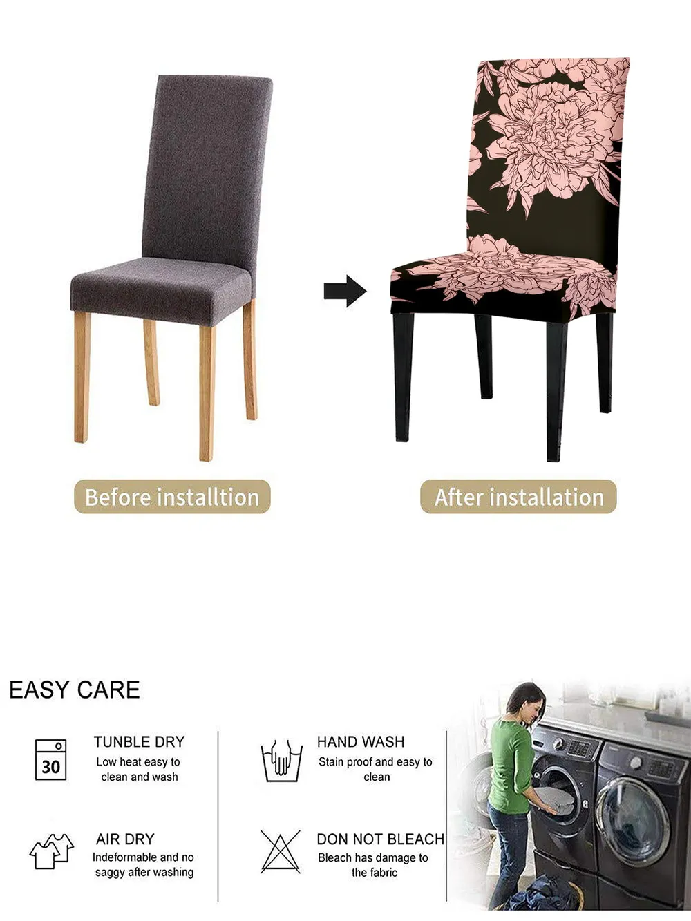 Cortina Spandex Stretchable Beige Geometric Print Polyester Chair Cover (Set of 2, 4 & 6) Pack of 2