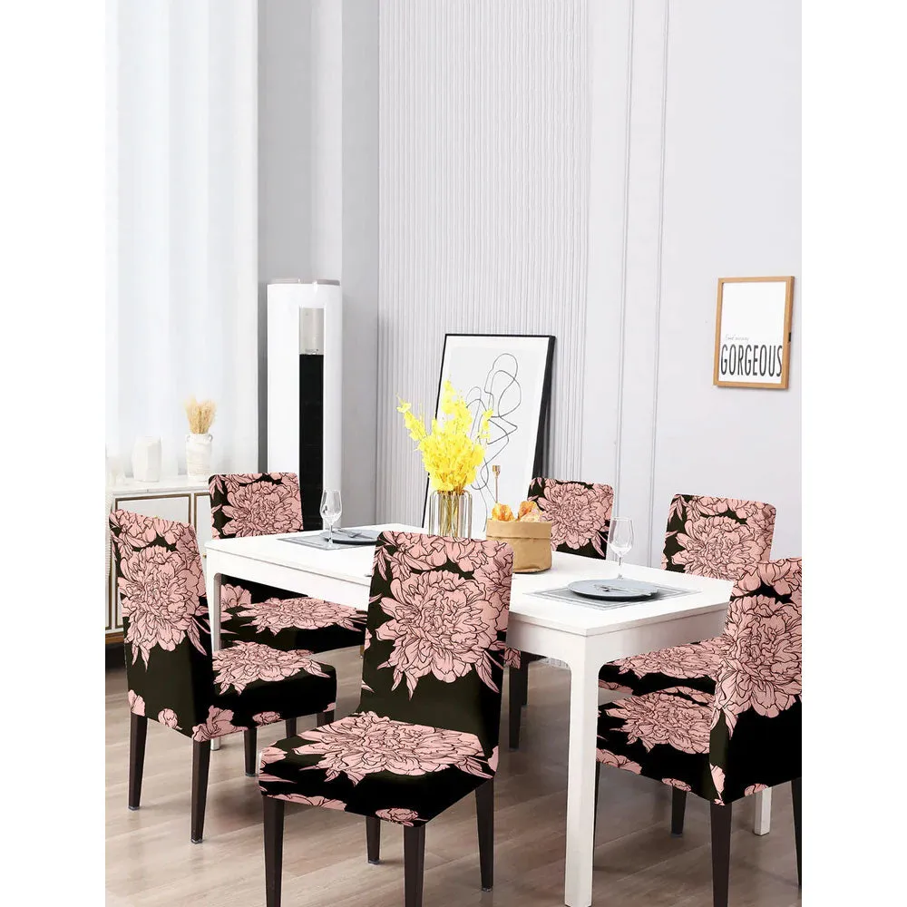 Cortina Spandex Stretchable Beige Geometric Print Polyester Chair Cover (Set of 2, 4 & 6) Pack of 2