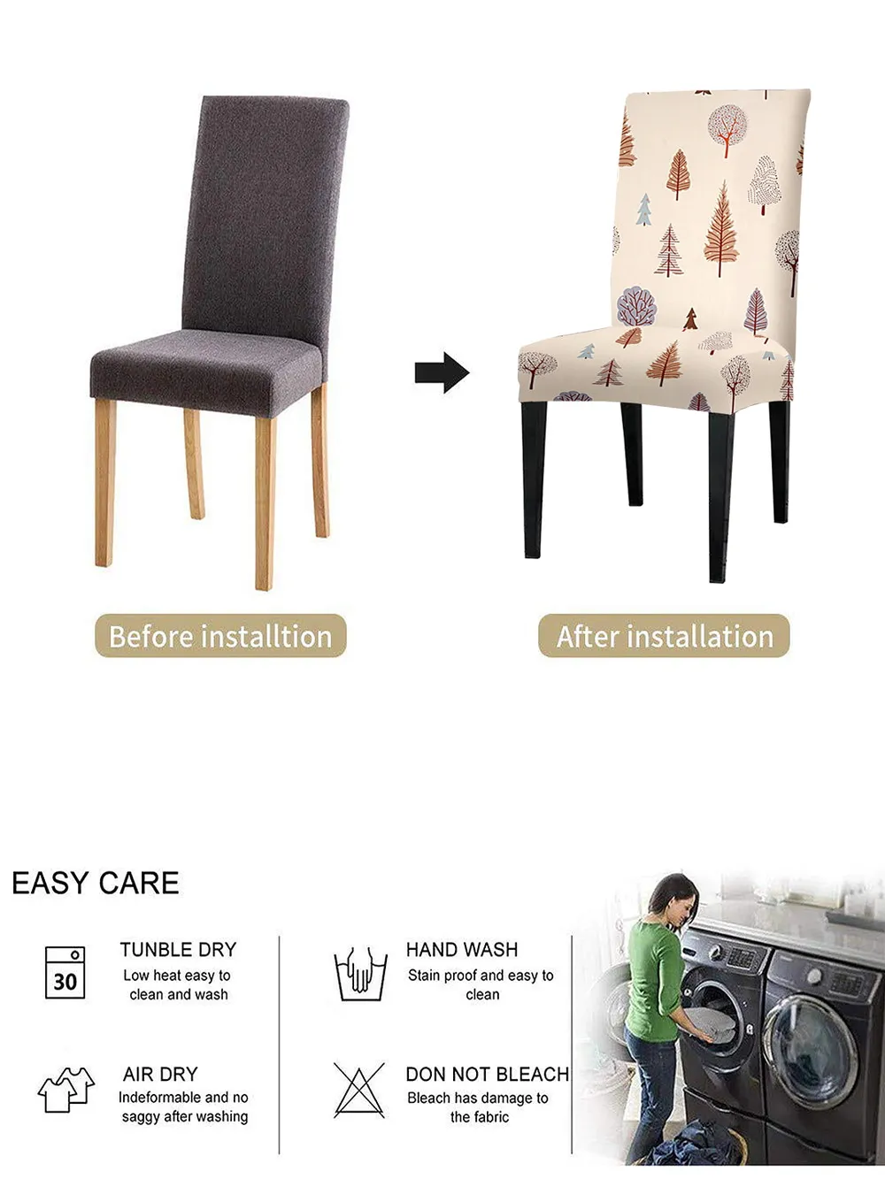 Cortina Spandex Stretchable Beige Leafy Print Polyester Chair Cover (Set of 2, 4 & 6)