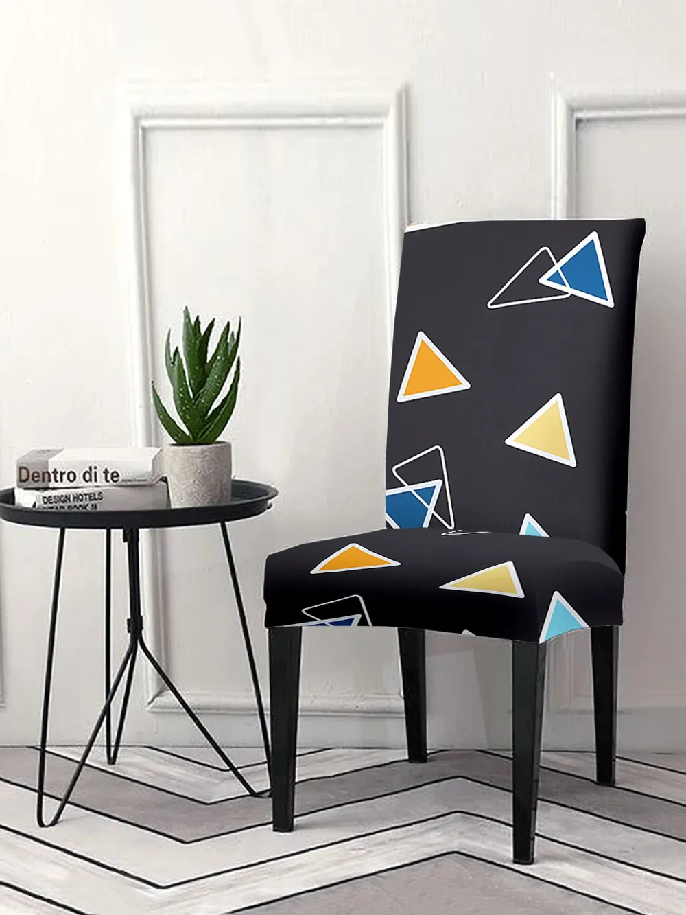 Cortina Spandex Stretchable Black Abstract Print Polyester Chair Cover (Set of 2, 4 & 6) Pack of 2