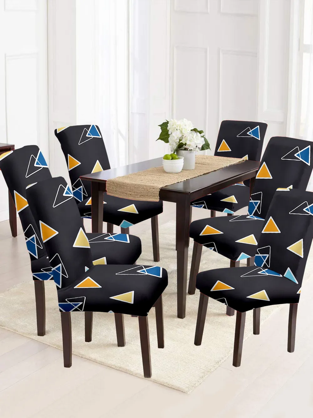 Cortina Spandex Stretchable Black Abstract Print Polyester Chair Cover (Set of 2, 4 & 6) Pack of 2