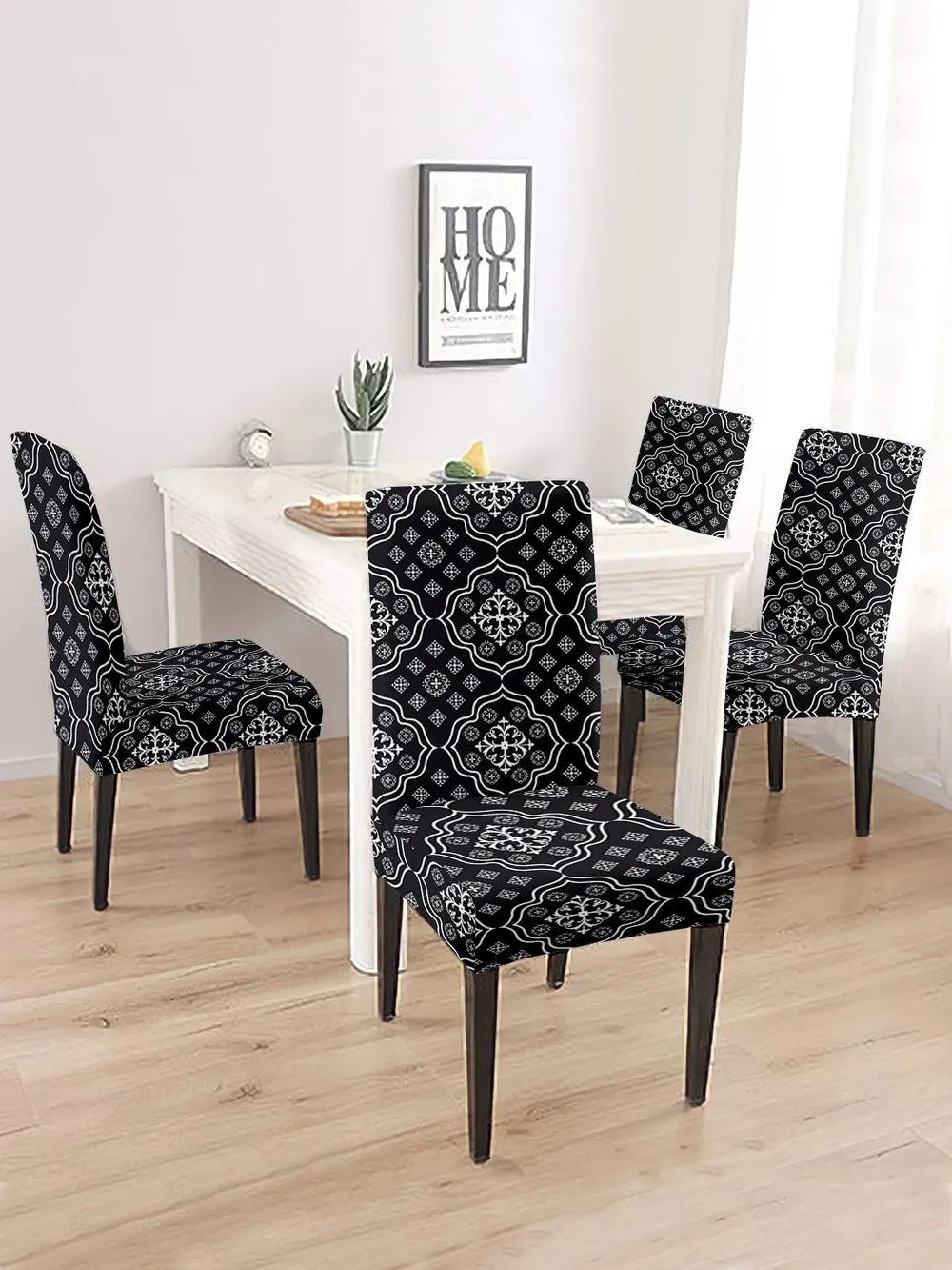Cortina Spandex Stretchable Black Damask Polyester Chair Cover (Set of 2, 4 & 6) Pack of 2