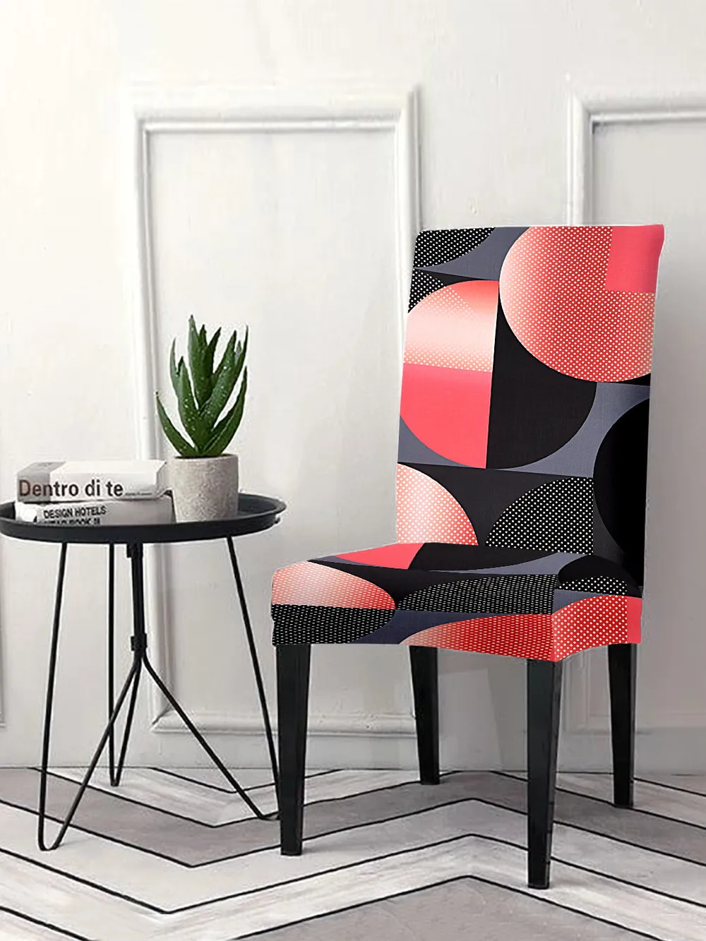 Cortina Spandex Stretchable Black Floral Print Polyester Chair Cover (Set of 2, 4 & 6) Pack of 2