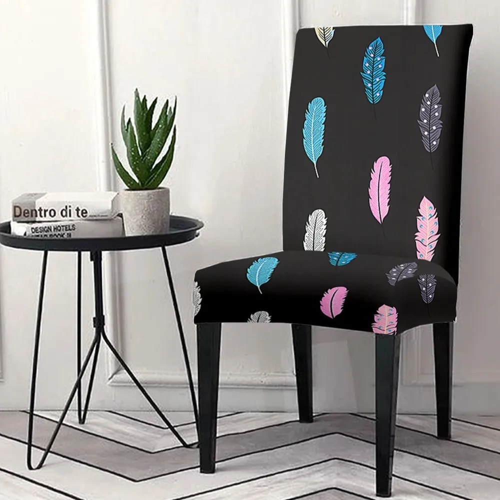 Cortina Spandex Stretchable Black Leafy Print Polyester Chair Cover (Set of 2,4 & 6) Pack of 2