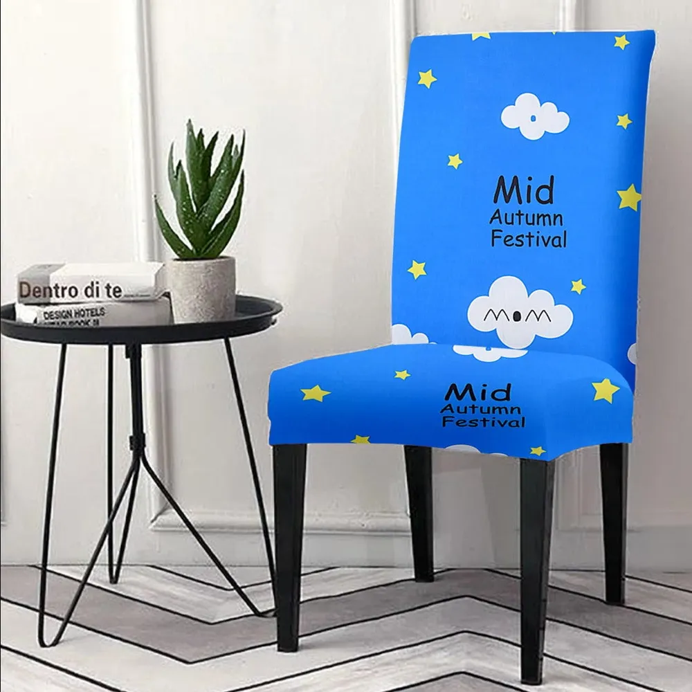 Cortina Spandex Stretchable Blue Abstract Print Polyester Chair Cover (Set of 2, 4 & 6) Pack of 2