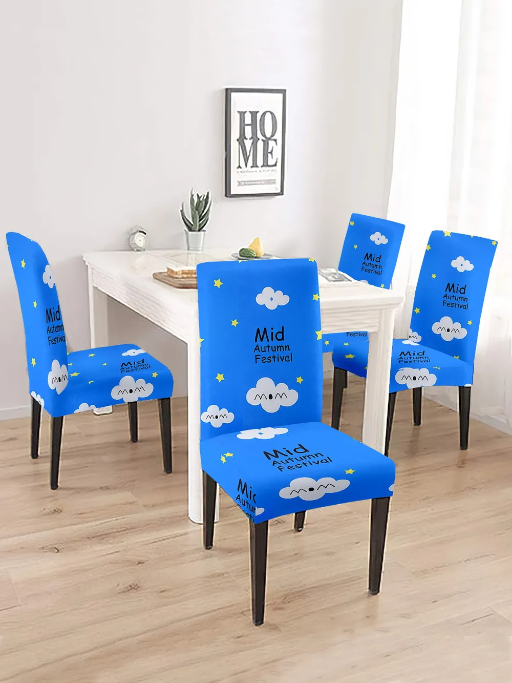 Cortina Spandex Stretchable Blue Abstract Print Polyester Chair Cover (Set of 2, 4 & 6) Pack of 2