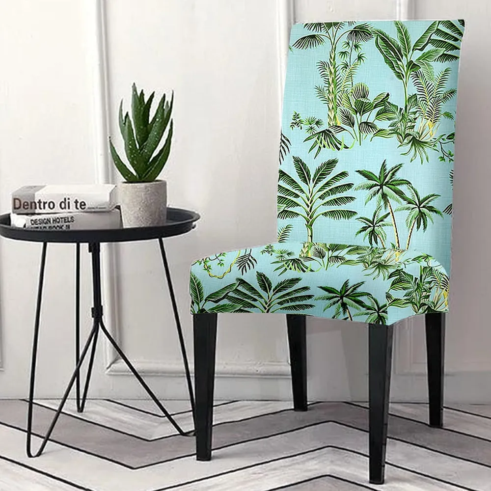 Cortina Spandex Stretchable Blue Floral Print Polyester Chair Cover (Set of 2, 4 & 6) Pack of 2