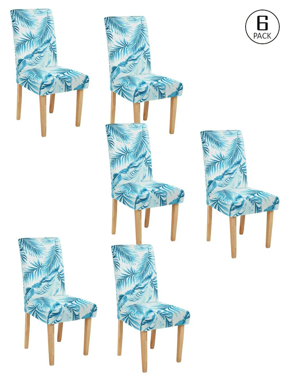 Cortina Spandex Stretchable Blue Leaf Printed Elastic Chair Cover Pack of 2