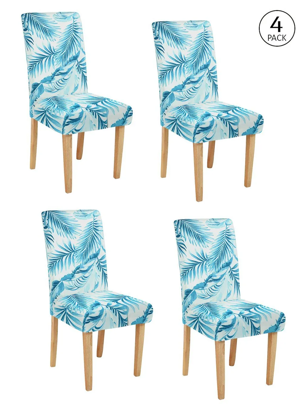 Cortina Spandex Stretchable Blue Leaf Printed Elastic Chair Cover Pack of 2