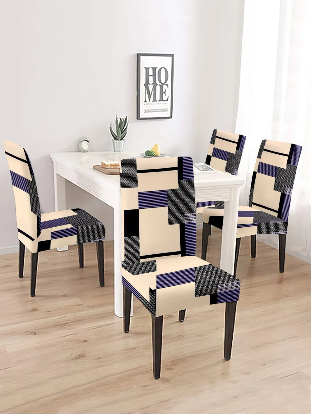 Cortina Spandex Stretchable Brown Abstract Print Polyester Chair Cover (Set of 2, 4 & 6) Pack of 2