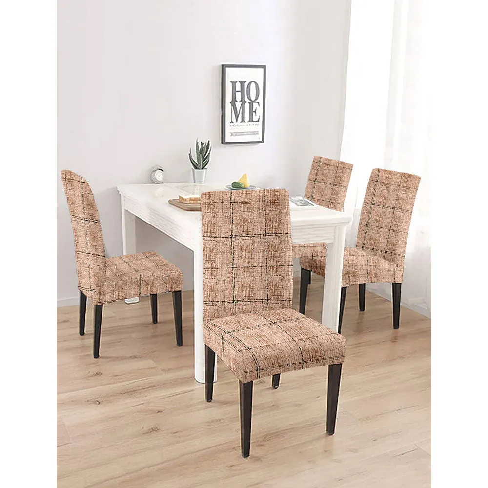 Cortina Spandex Stretchable Brown Geometric Print Polyester Chair Cover (Set of 2, 4 & 6) Pack of 2