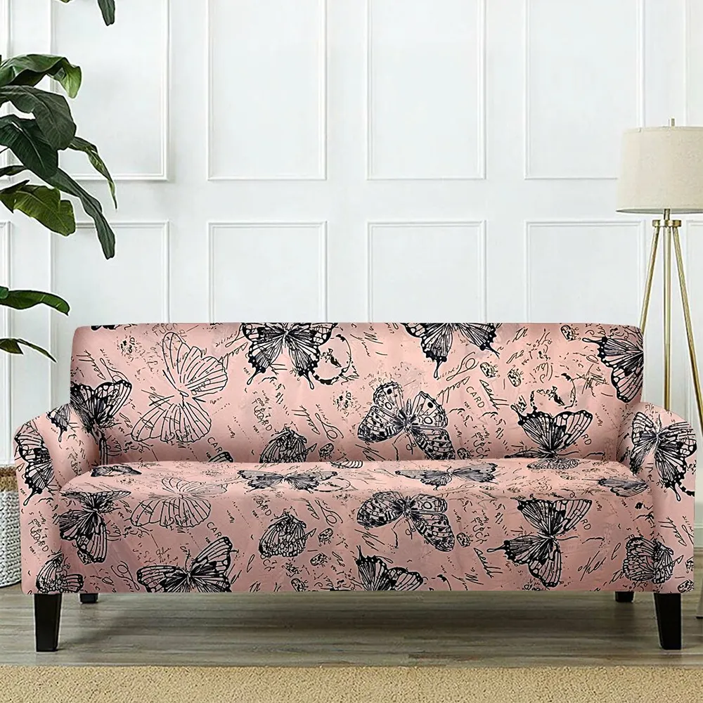 Cortina Spandex Stretchable Butterfly Print Beige Sofa Slipcover One Seater Sofa Slipcover
