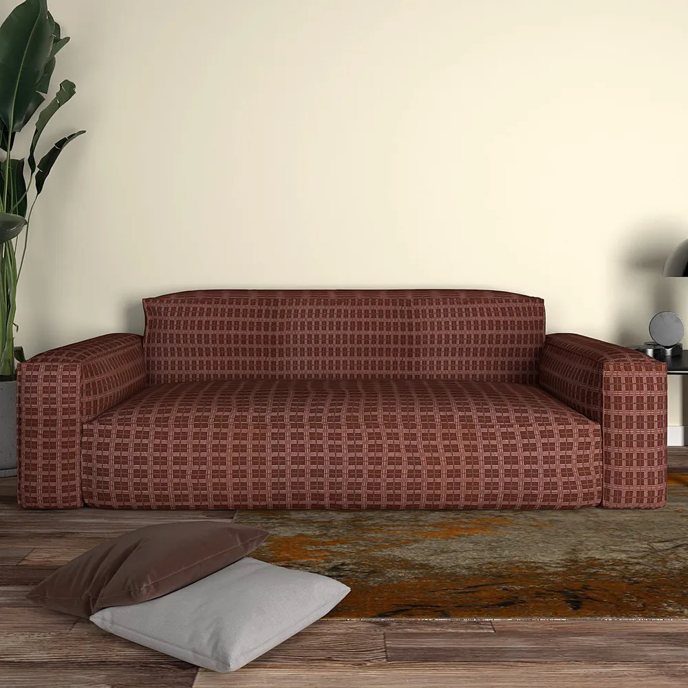 Cortina Spandex Stretchable Checkered Brown Sofa Slipcover One Seater Sofa Slipcover