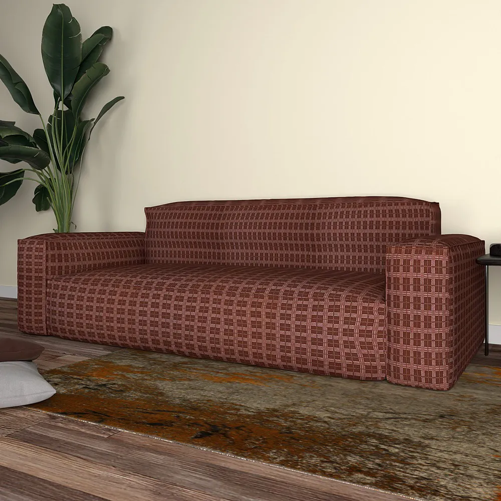 Cortina Spandex Stretchable Checkered Brown Sofa Slipcover One Seater Sofa Slipcover
