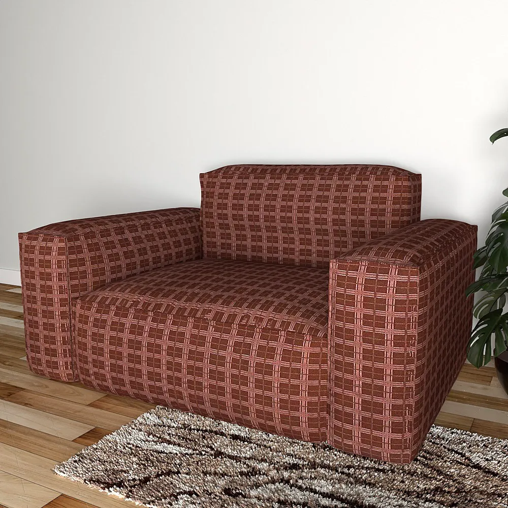 Cortina Spandex Stretchable Checkered Brown Sofa Slipcover One Seater Sofa Slipcover