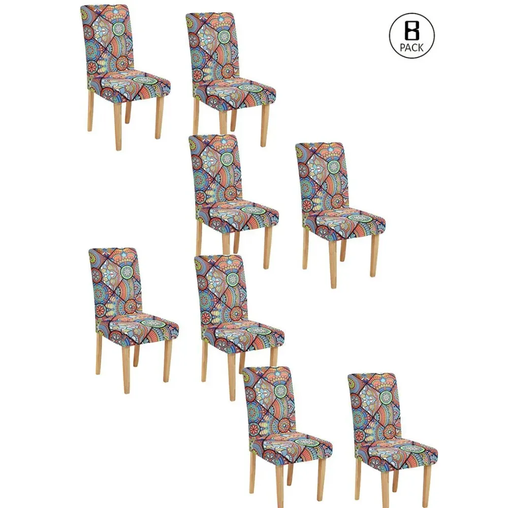 Cortina Spandex Stretchable Contemporary Print Elastic Multi-color Chair Cover Pack of 2
