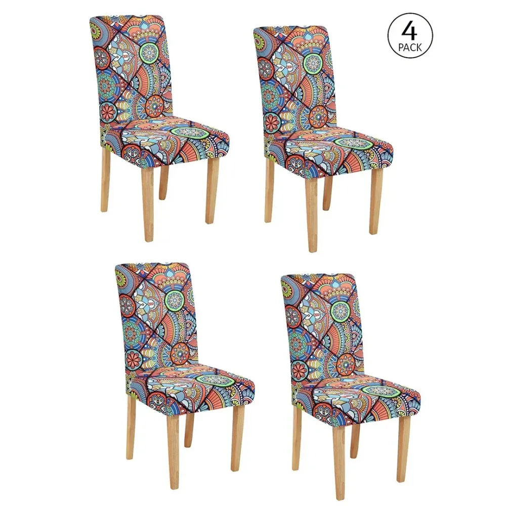 Cortina Spandex Stretchable Contemporary Print Elastic Multi-color Chair Cover Pack of 2