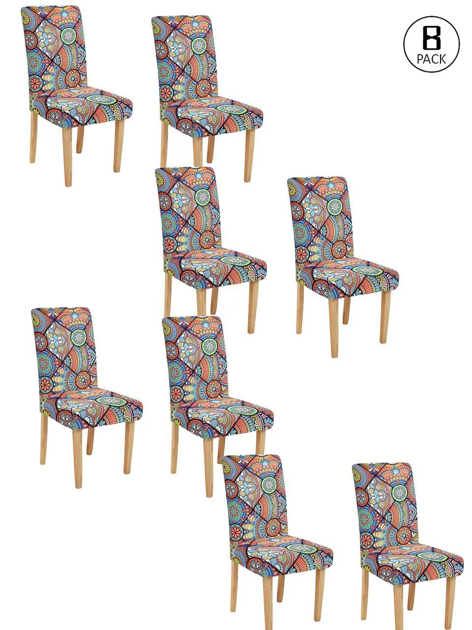 Cortina Spandex Stretchable Contemporary Print Elastic Multi-color Chair Cover Set of 2