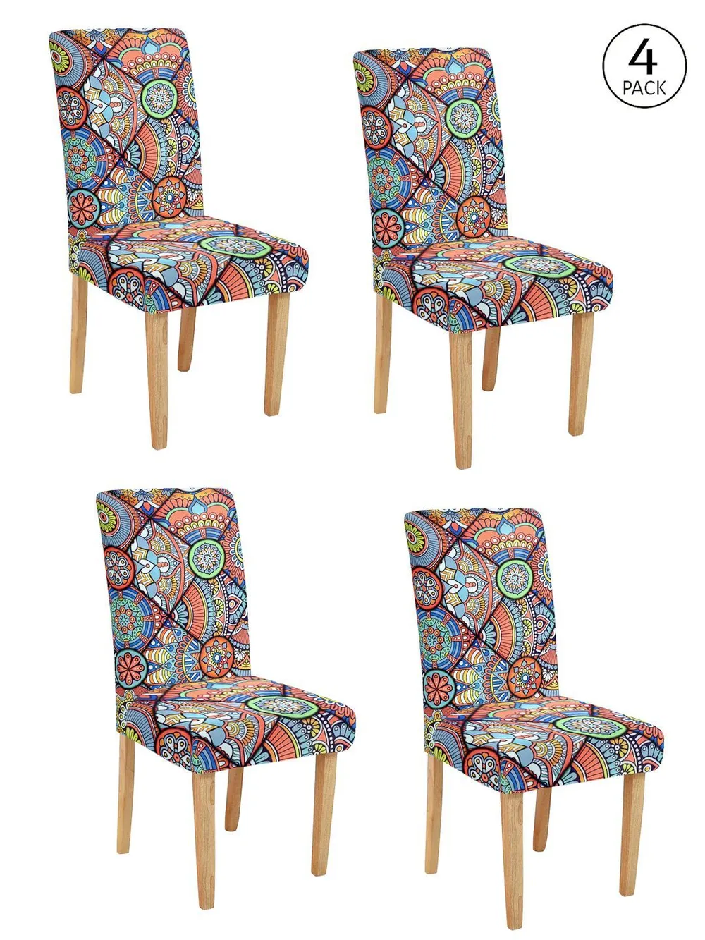 Cortina Spandex Stretchable Contemporary Print Elastic Multi-color Chair Cover Set of 2