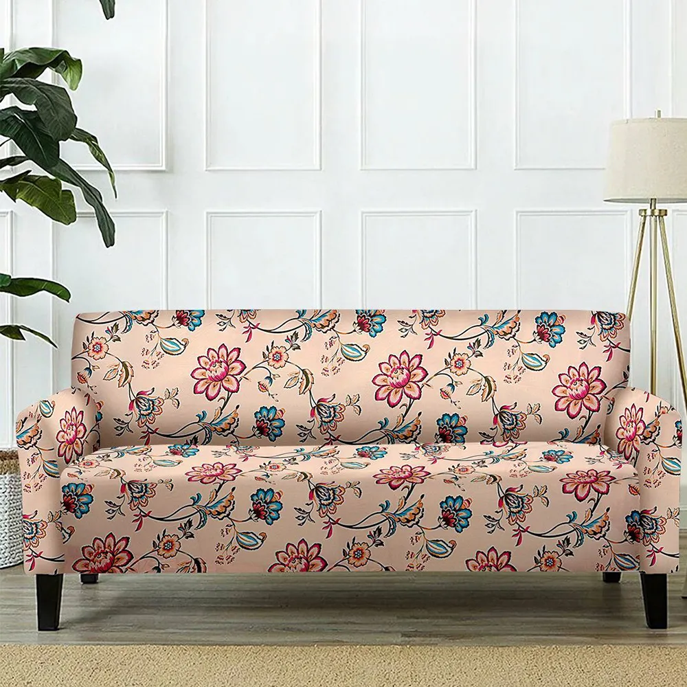 Cortina Spandex Stretchable Floral Print Beige Sofa Slipcover One Seater Sofa Slipcover