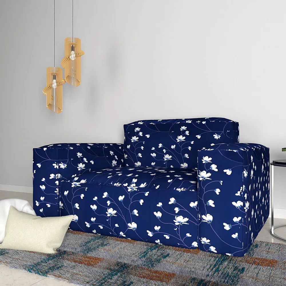 Cortina Spandex Stretchable Floral Print Blue Sofa Slipcover One Seater Sofa Slipcover