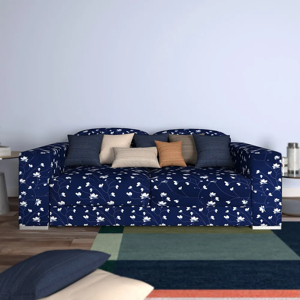 Cortina Spandex Stretchable Floral Print Blue Sofa Slipcover One Seater Sofa Slipcover