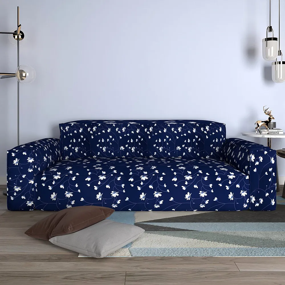 Cortina Spandex Stretchable Floral Print Blue Sofa Slipcover One Seater Sofa Slipcover