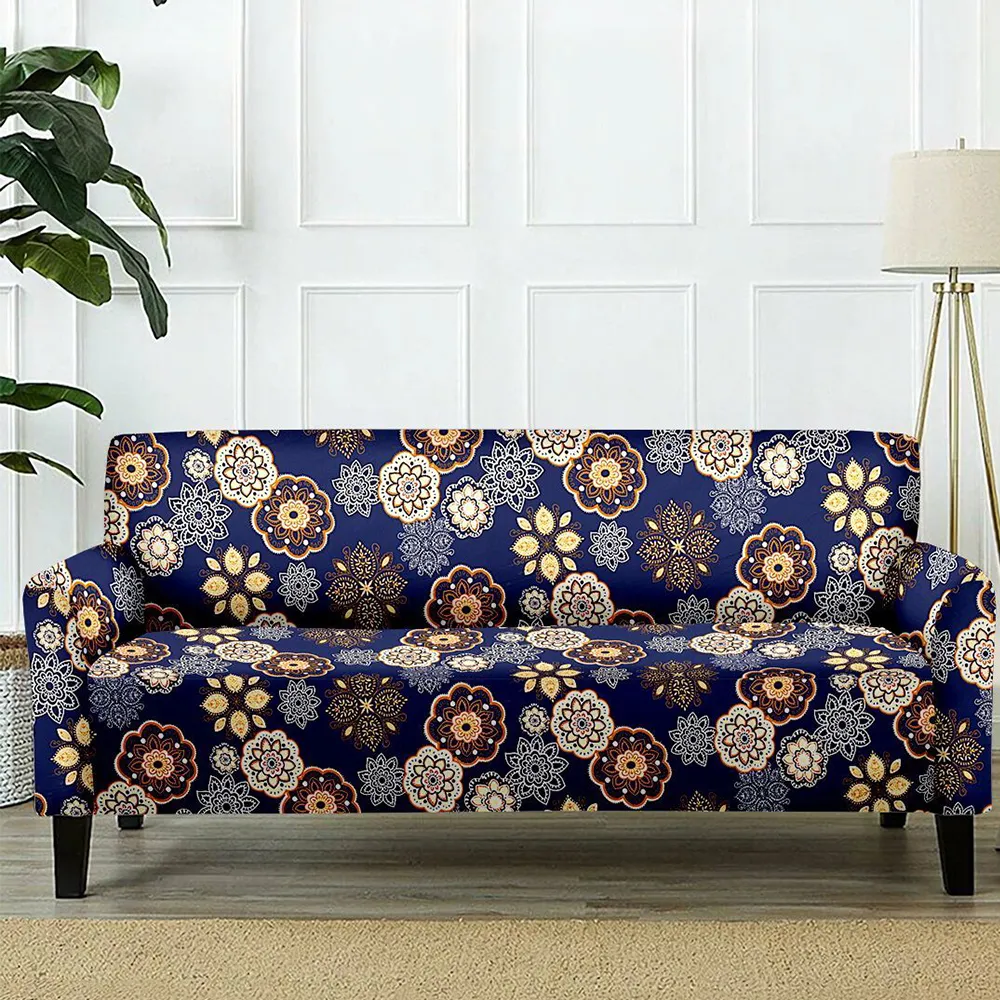 Cortina Spandex Stretchable Floral Print Blue Sofa Slipcover One Seater Sofa Slipcover