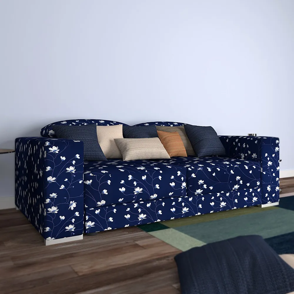 Cortina Spandex Stretchable Floral Print Blue Sofa Slipcover One Seater Sofa Slipcover