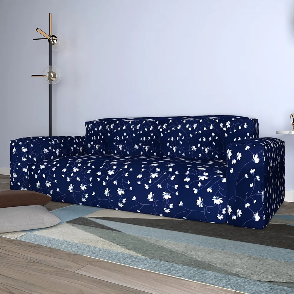 Cortina Spandex Stretchable Floral Print Blue Sofa Slipcover One Seater Sofa Slipcover