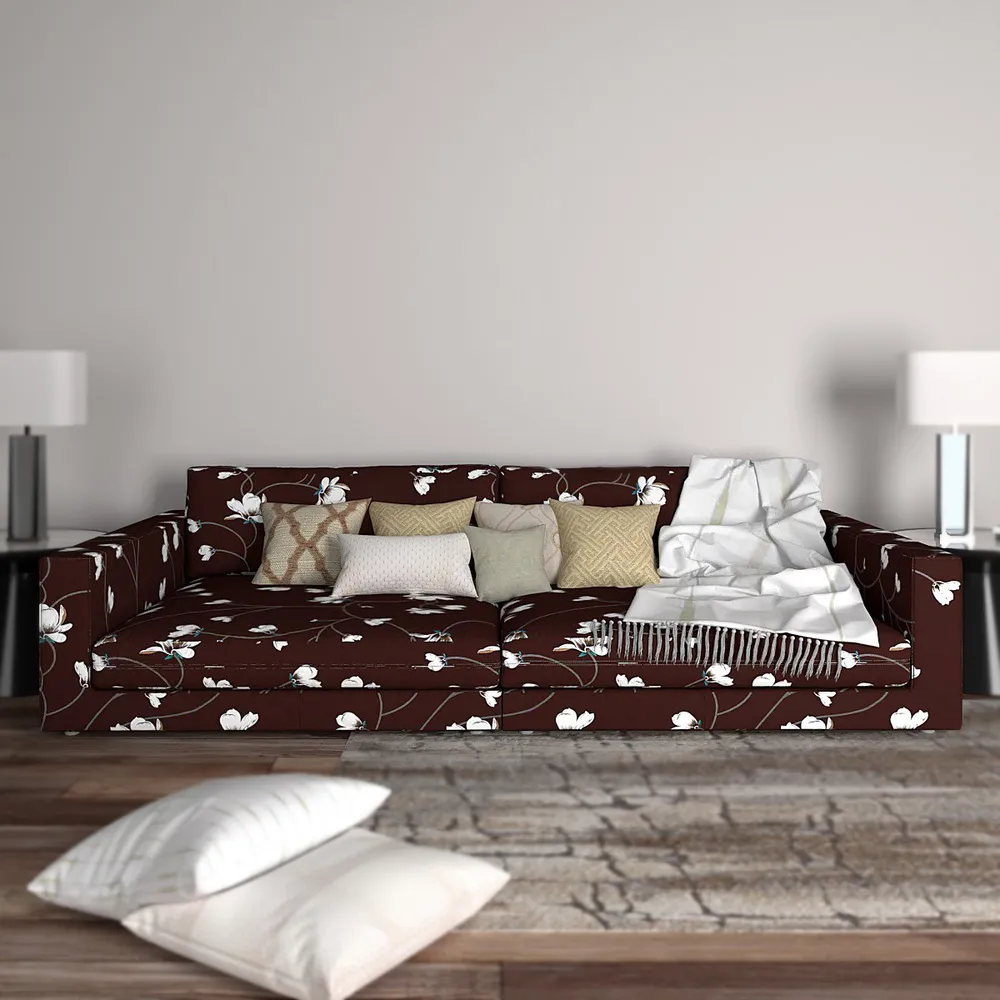 Cortina Spandex Stretchable Floral Print Brown Sofa Slip cover One Seater Sofa Slipcover