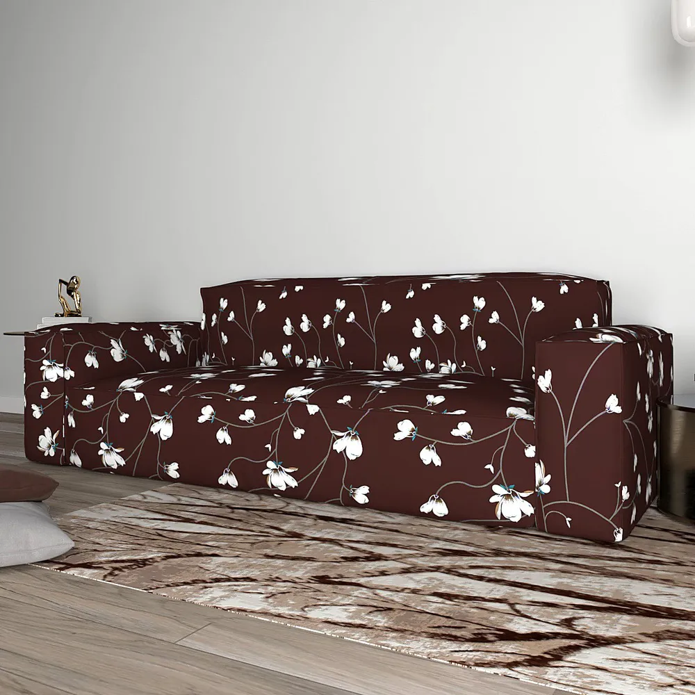 Cortina Spandex Stretchable Floral Print Brown Sofa Slip cover One Seater Sofa Slipcover