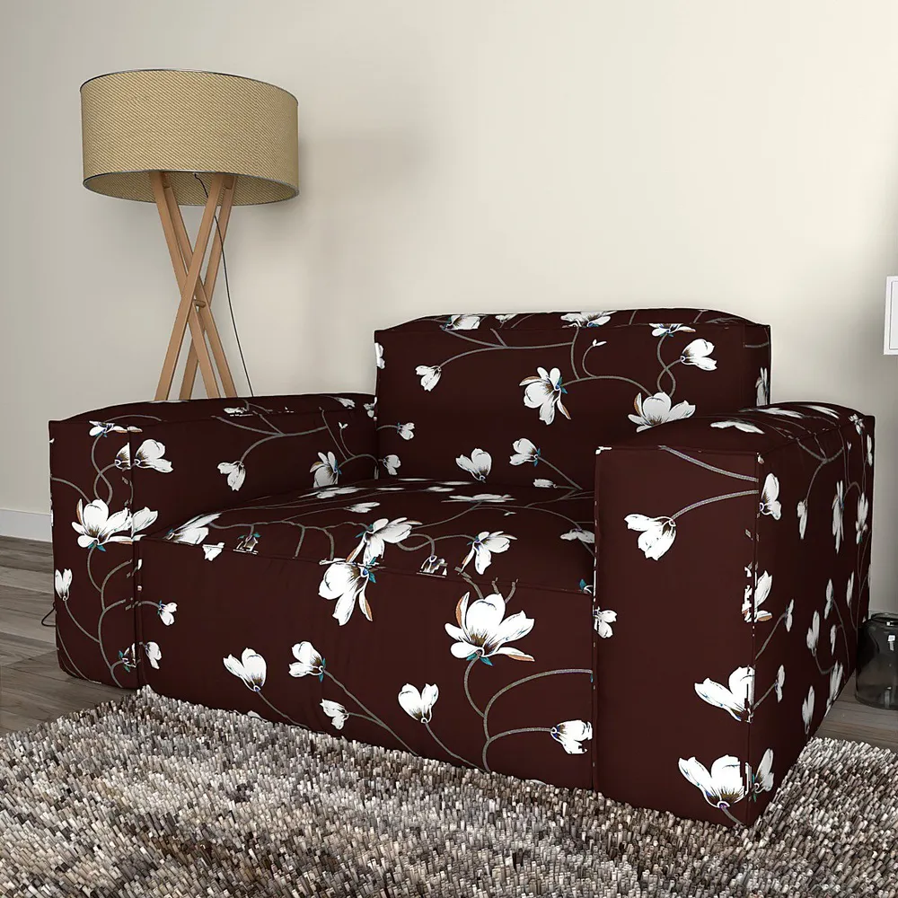 Cortina Spandex Stretchable Floral Print Brown Sofa Slip cover One Seater Sofa Slipcover