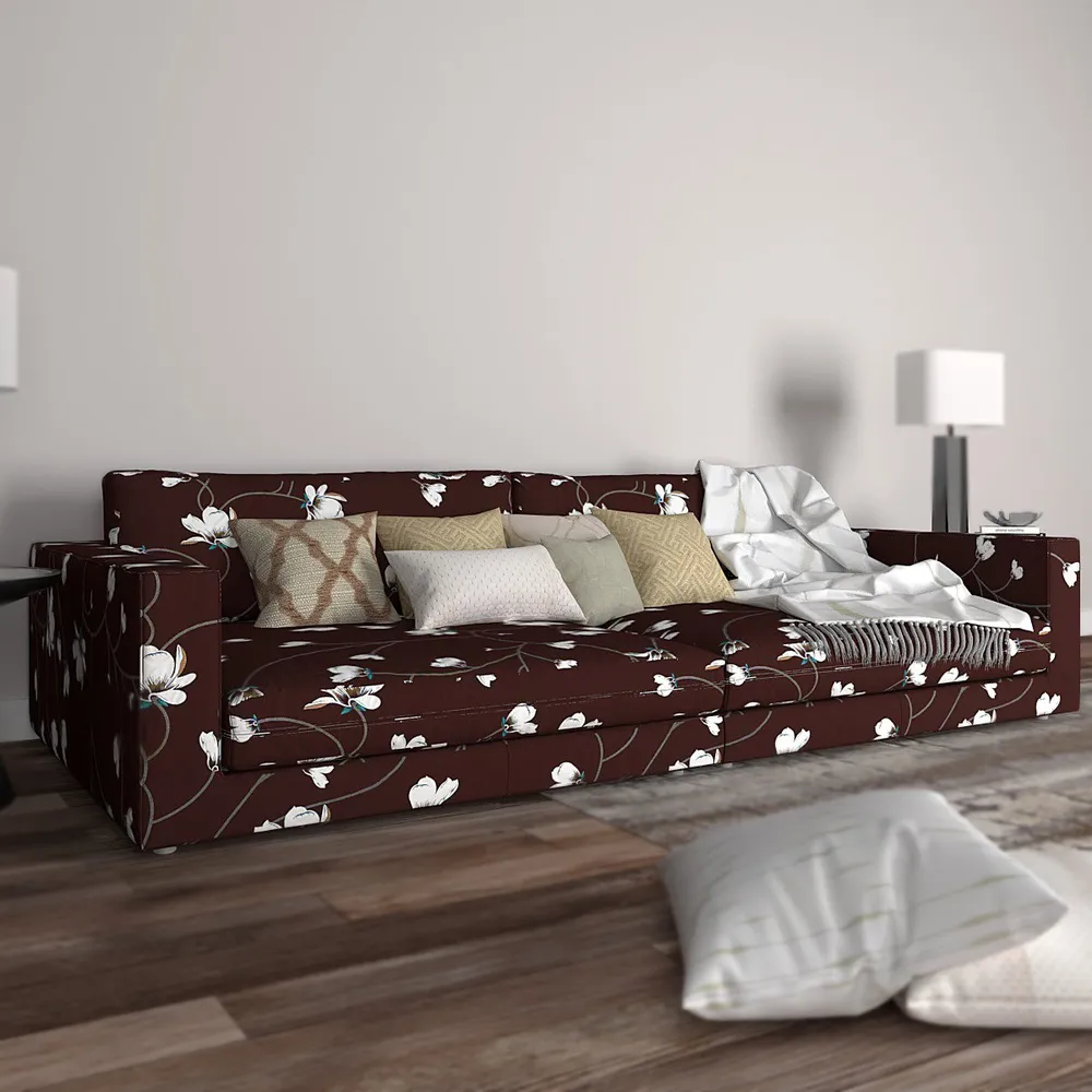 Cortina Spandex Stretchable Floral Print Brown Sofa Slip cover One Seater Sofa Slipcover