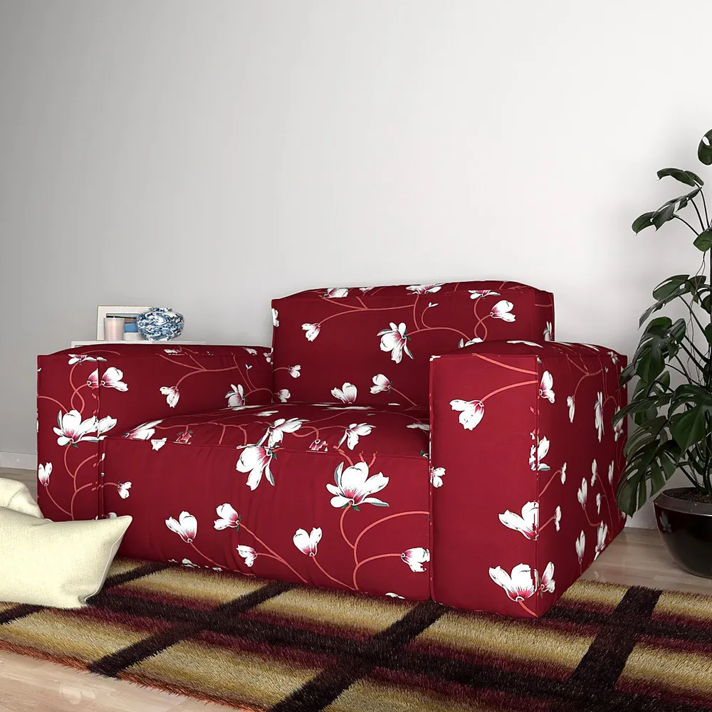 Cortina Spandex Stretchable Floral Print Maroon Sofa Slipcover One Seater Sofa Slipcover