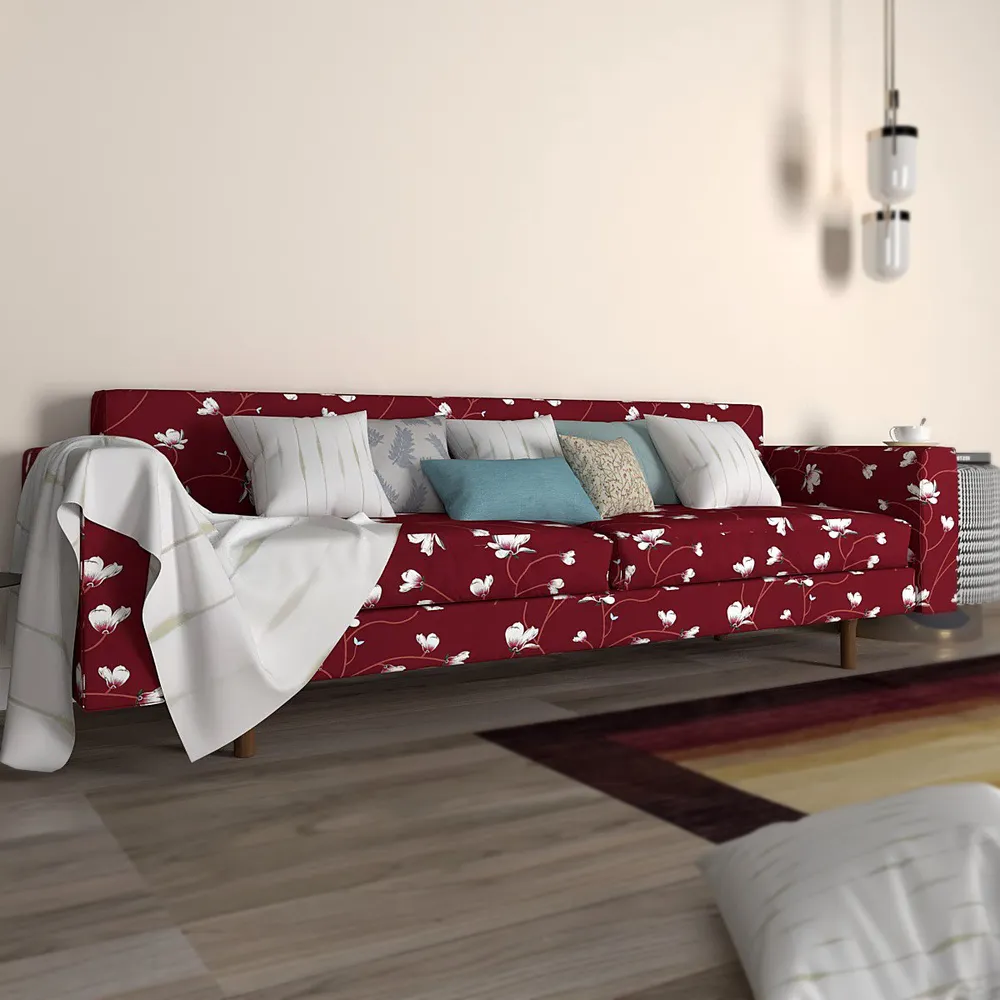 Cortina Spandex Stretchable Floral Print Maroon Sofa Slipcover One Seater Sofa Slipcover