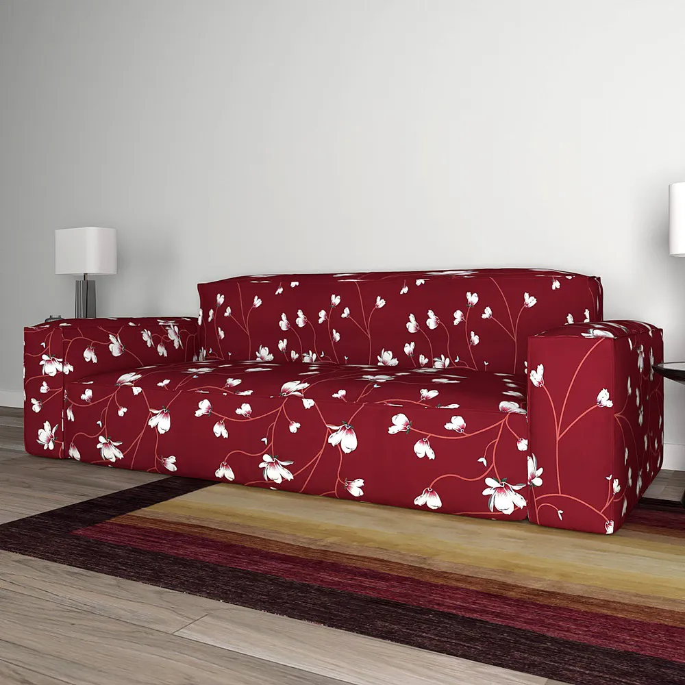 Cortina Spandex Stretchable Floral Print Maroon Sofa Slipcover One Seater Sofa Slipcover