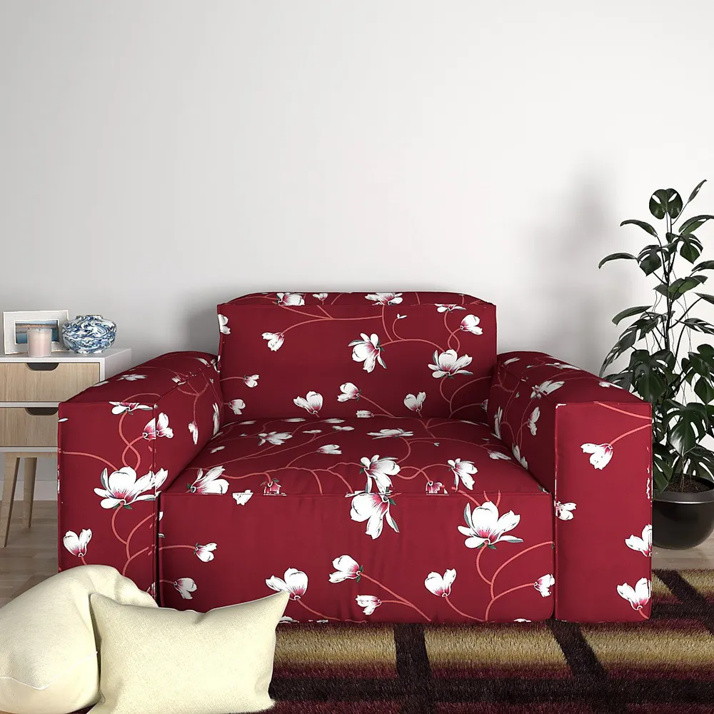 Cortina Spandex Stretchable Floral Print Maroon Sofa Slipcover One Seater Sofa Slipcover