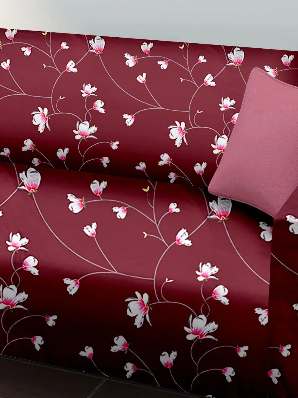 Cortina Spandex Stretchable Floral Print Maroon Sofa Slipcover One Seater Sofa Slipcover