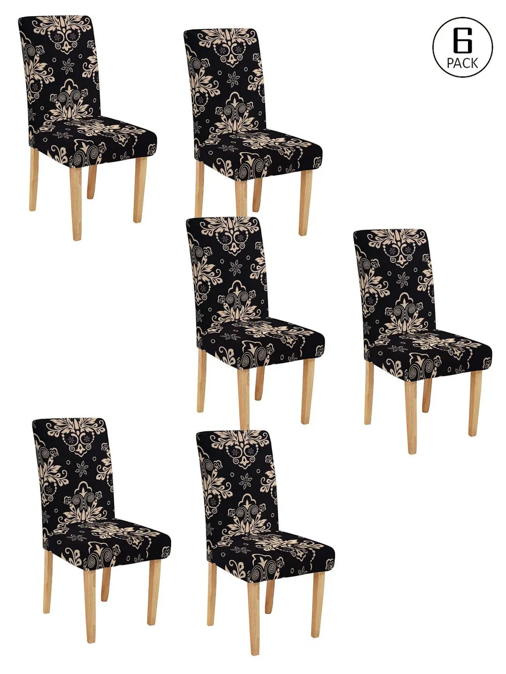 Cortina Spandex Stretchable Floral Printed Elastic Black Chair Cover Pack of 2