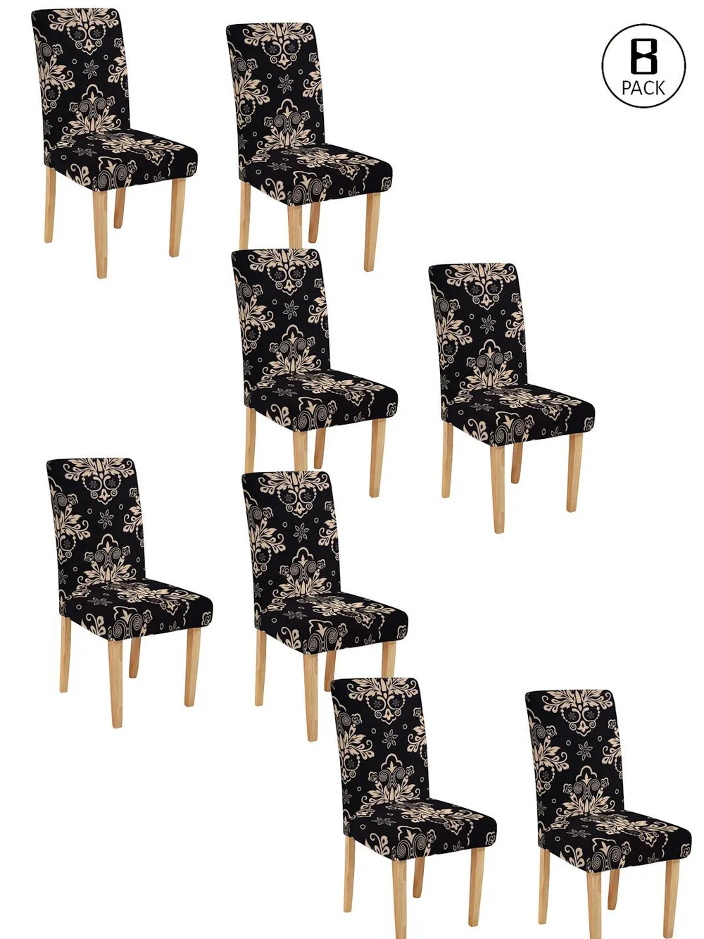 Cortina Spandex Stretchable Floral Printed Elastic Black Chair Cover Pack of 2