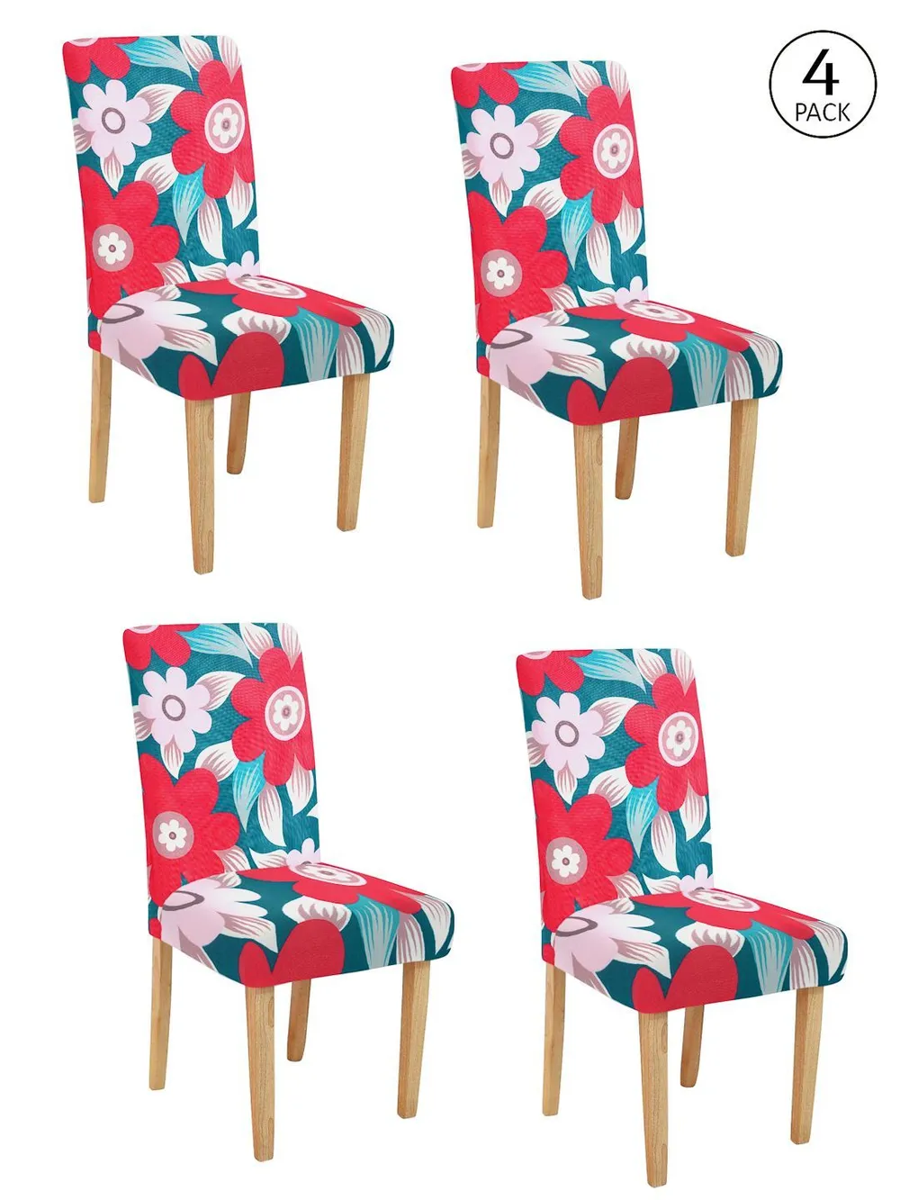 Cortina Spandex Stretchable Floral Printed Elastic Multi Color Chair Cover Pack of 2