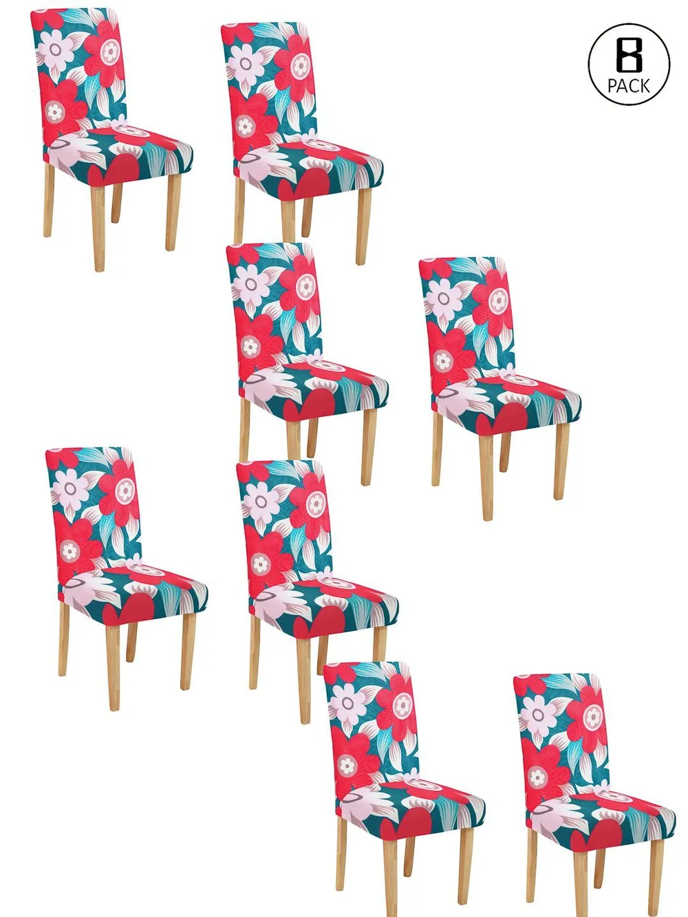 Cortina Spandex Stretchable Floral Printed Elastic Multi Color Chair Cover Pack of 2